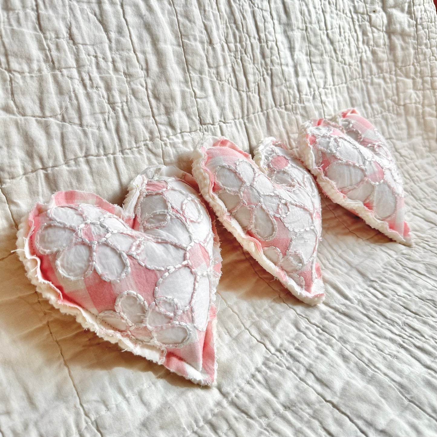 PINK EMBROIDERED CHECK HEARTS TRIO