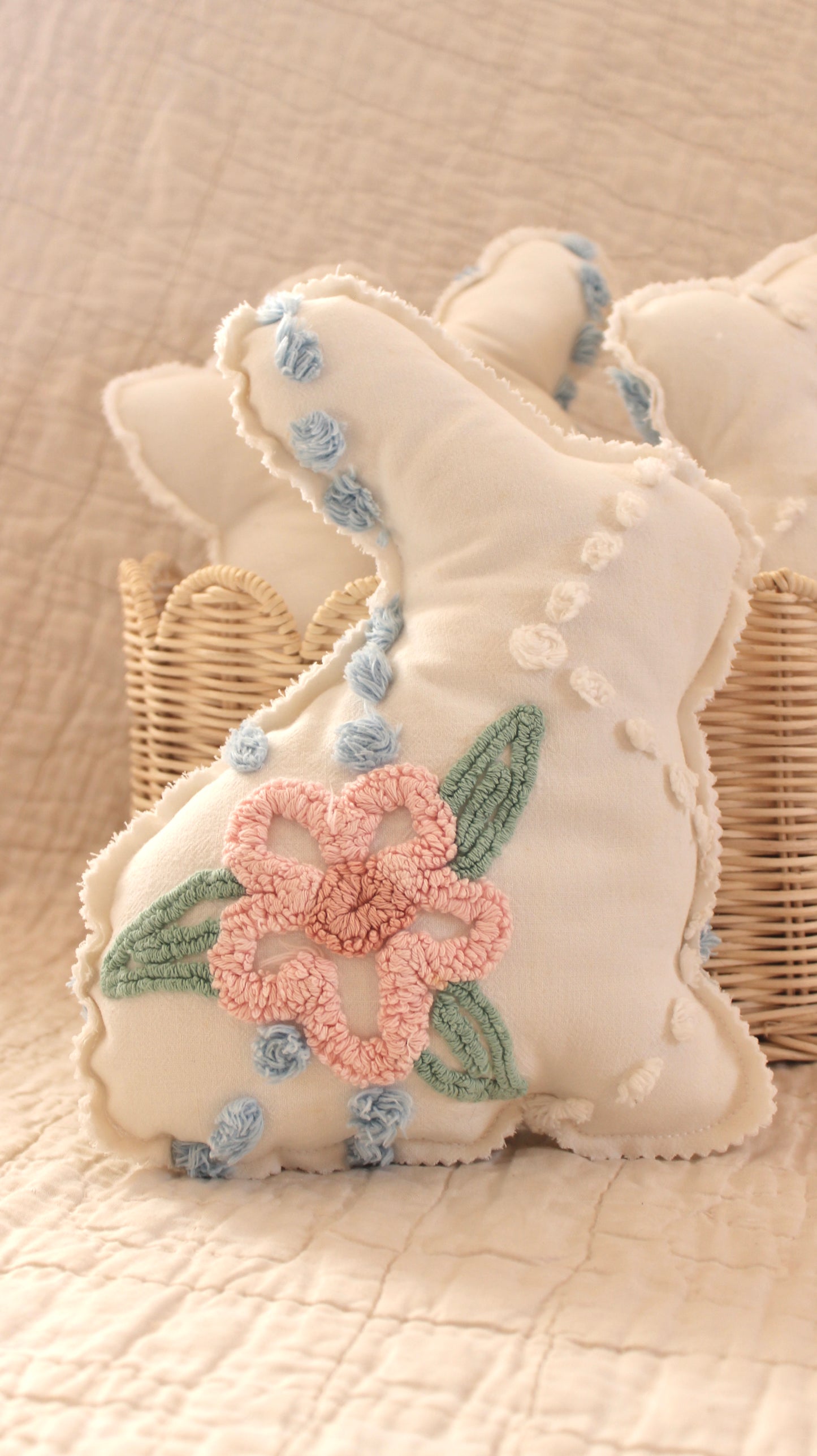 VINTAGE FLORAL CHENILLE BUNNY