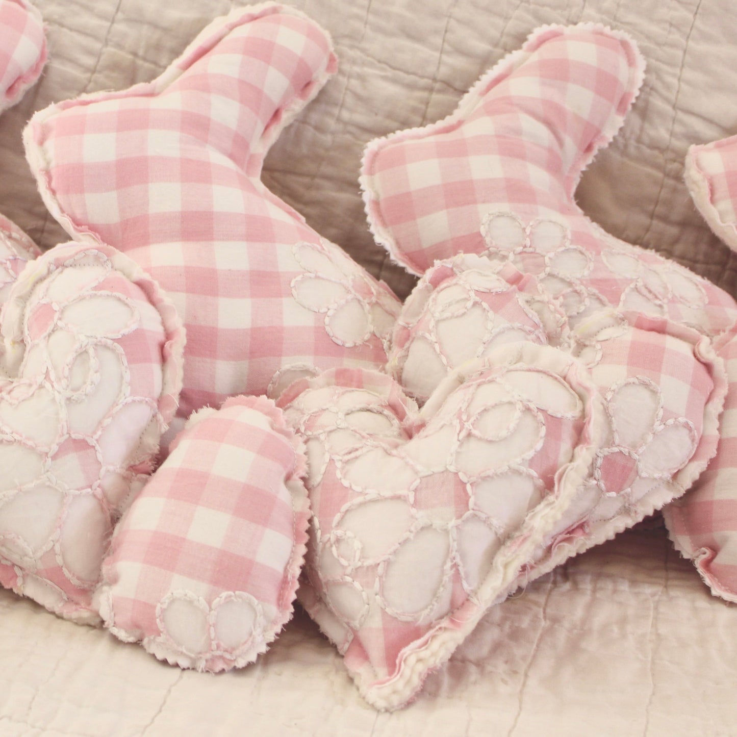 PINK EMBROIDERED CHECK  BUNNY