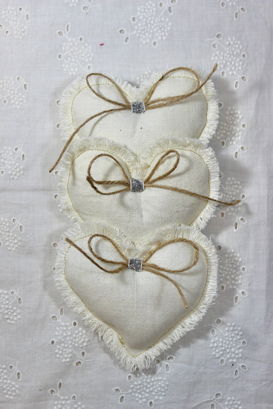 Natural Vintage Linen Plush Heart Trio