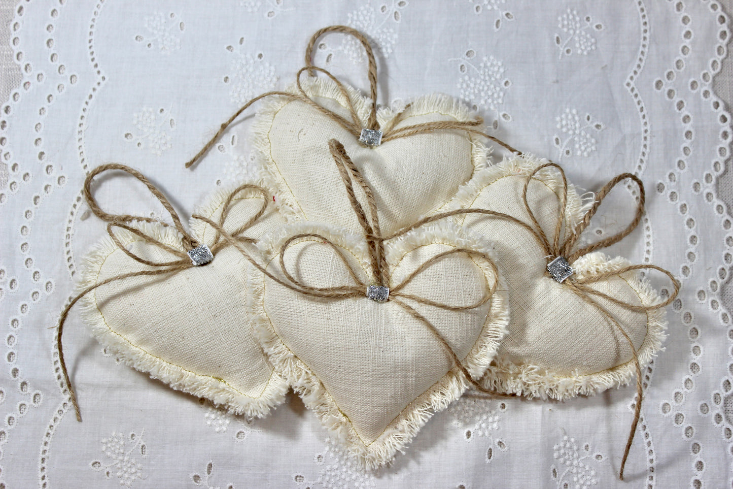 Natural Vintage Linen Plush Heart Trio