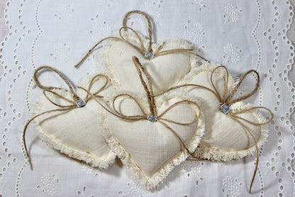 Natural Vintage Linen Plush Heart Trio