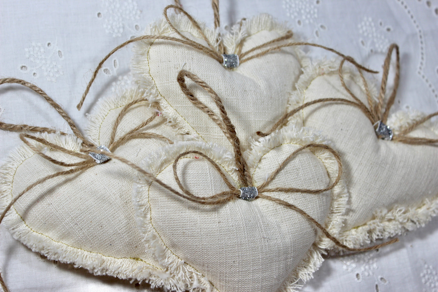 Natural Vintage Linen Plush Heart Trio