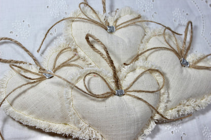 Natural Vintage Linen Plush Heart Trio