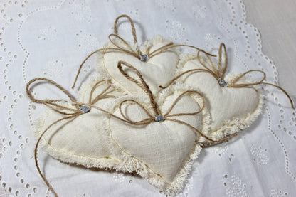 Natural Vintage Linen Plush Heart Trio