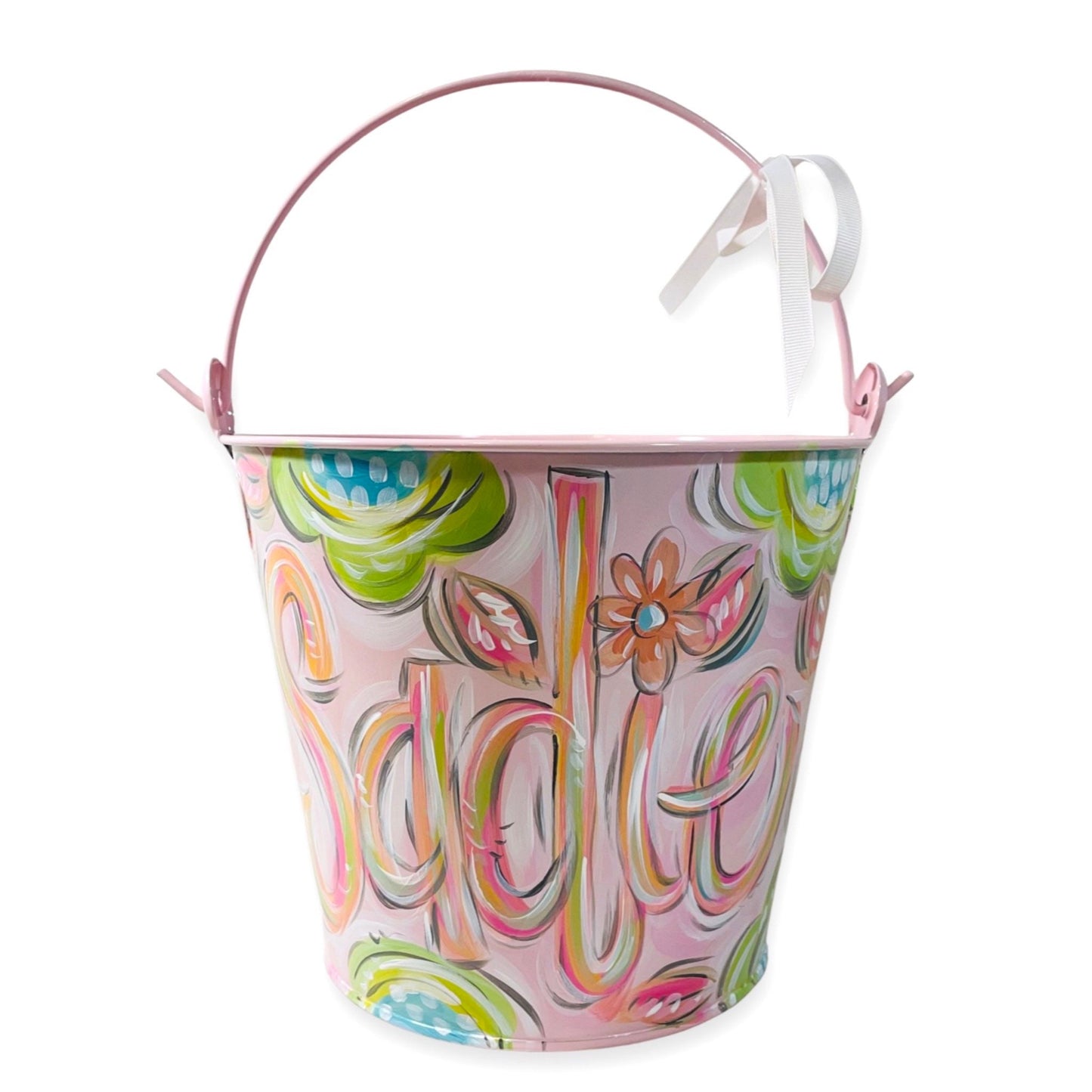 Soft Pink Easter Bucket, Personalized Bucket, Pink Metal Pail for Girl