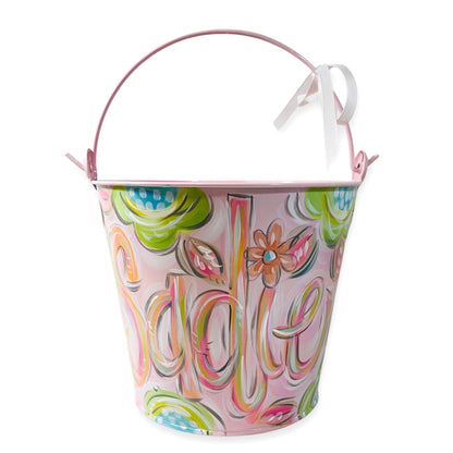 Soft Pink Easter Bucket, Personalized Bucket, Pink Metal Pail for Girl