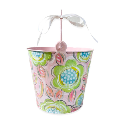 Soft Pink Easter Bucket, Personalized Bucket, Pink Metal Pail for Girl