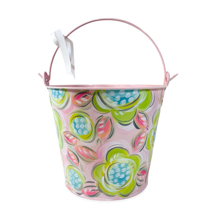 Soft Pink Easter Bucket, Personalized Bucket, Pink Metal Pail for Girl