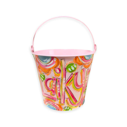 Pink Bucket with Orange Floral Theme, Personalized Easter Bucket, Painted Pail