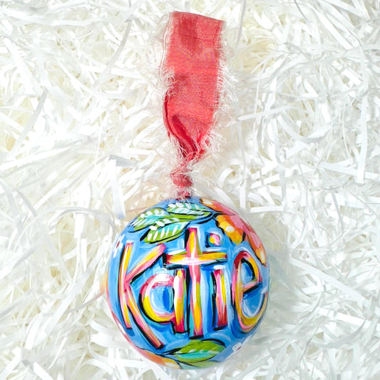 PAPER MACHE BAUBLE, BLUE FLORAL