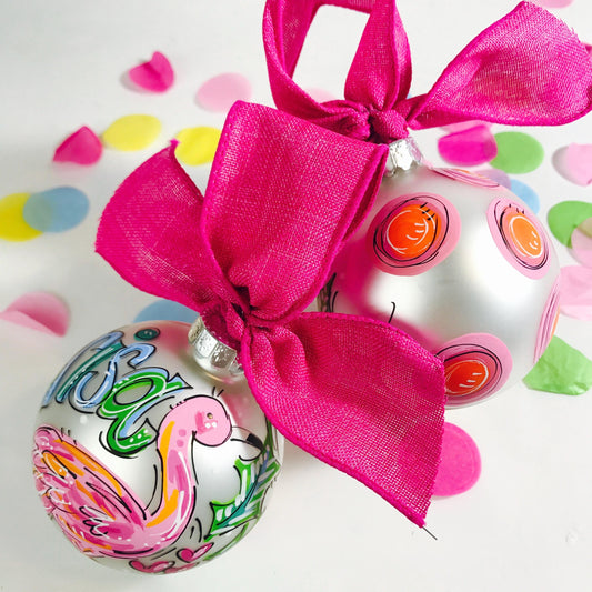 Pink Flamingo Hand Painted Christmas Ornament