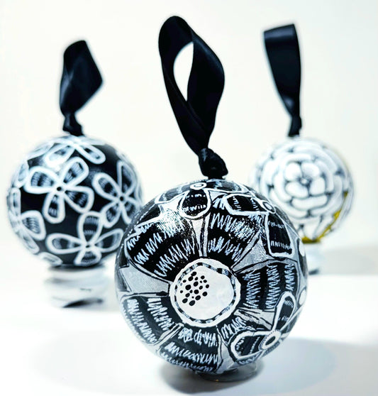 SILVER and BLACK FLORAL BAUBLE SET