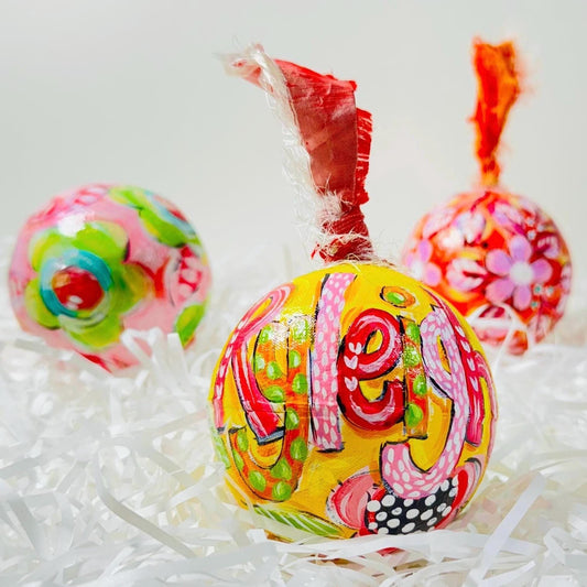 PAPER MACHE BAUBLE, YELLOW FLORAL