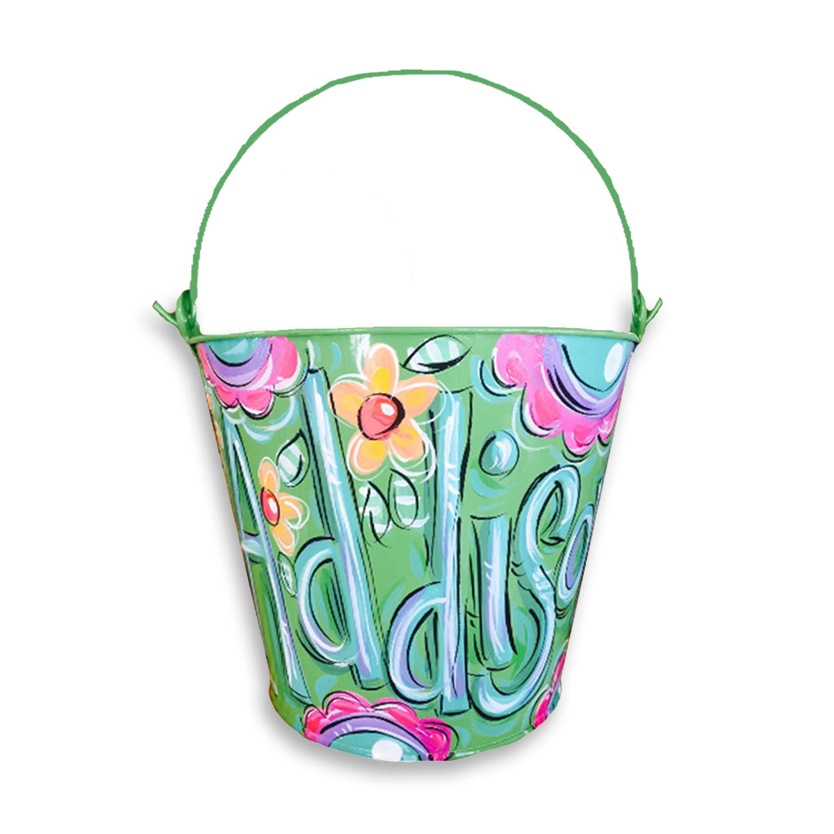 Personalized, hand painted bucket for girls, room decor