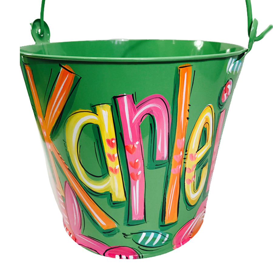 Personalized, hand painted bucket for girls, Easter bucket,  room decor