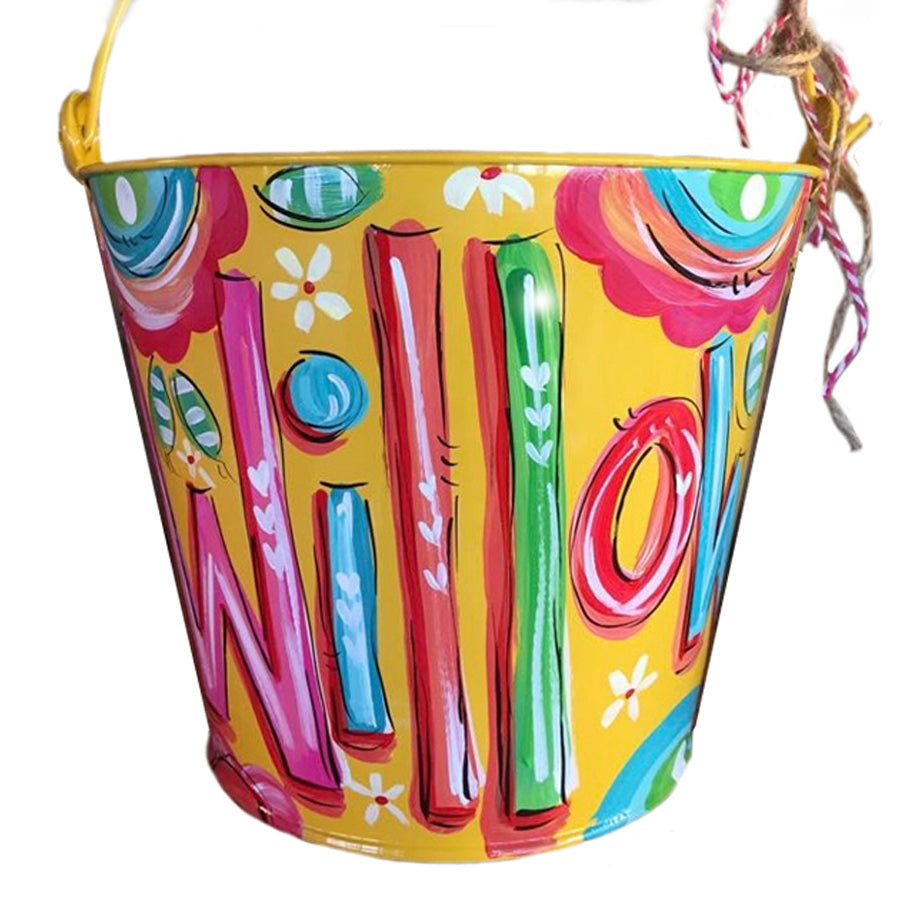 Yellow Easter Bucket for shipping Girls, Personalized Painted Easter Pail, Hand painted Easter Bucket, EASTER DELIVERY Order DEADLINE, 4/3/22